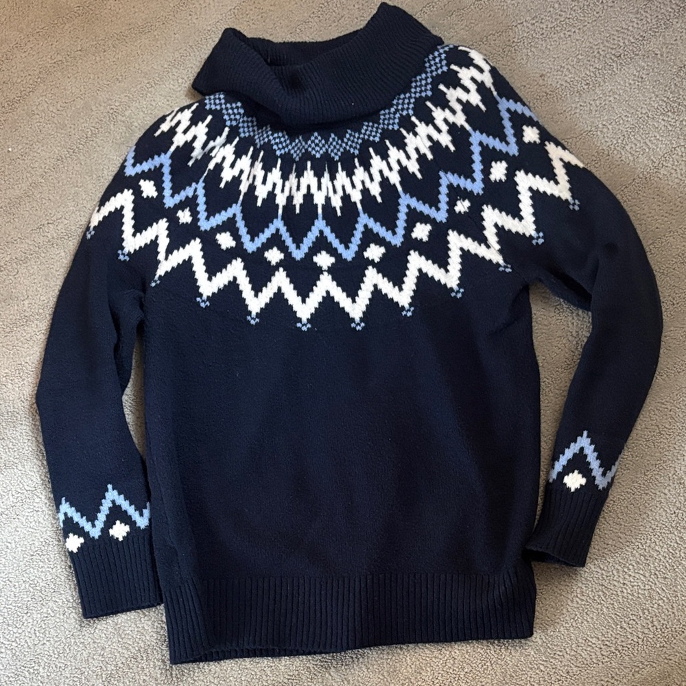 LOFT Navy and White Cowl Neck Sweater